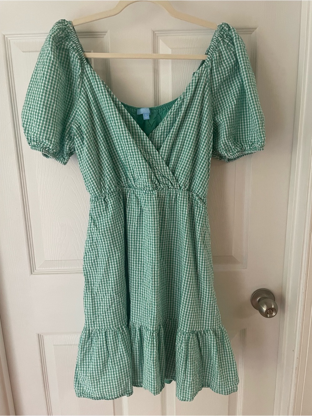 Draper James Mint Gingham Wrap Midi Dress